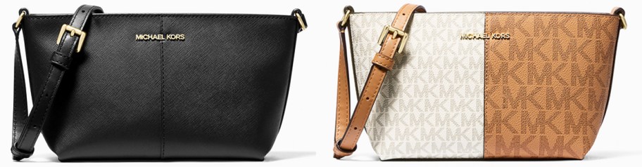 black and white/tan crossbody bags