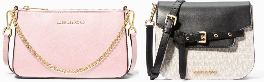 light pink and white/black crossbody bags