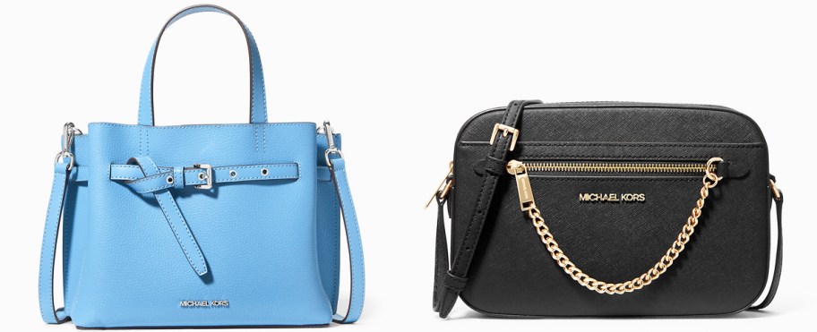 blue purse and black crossbody bag