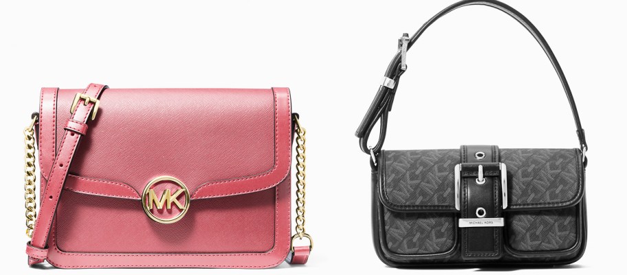 pink and black shoulder bags