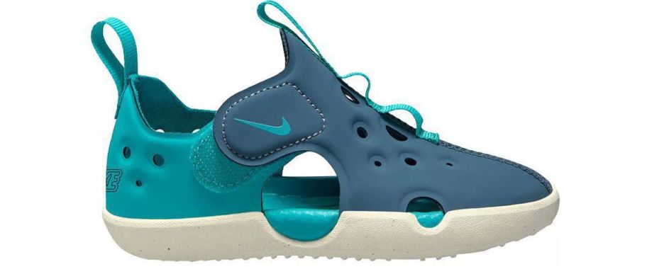 An aqua colored Nike water shoe