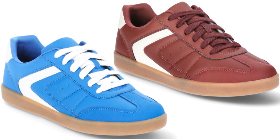 blue and red sneakers