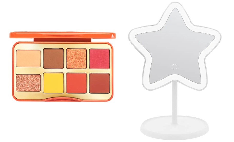 eyeshadow palette and star shaped vanity mirror