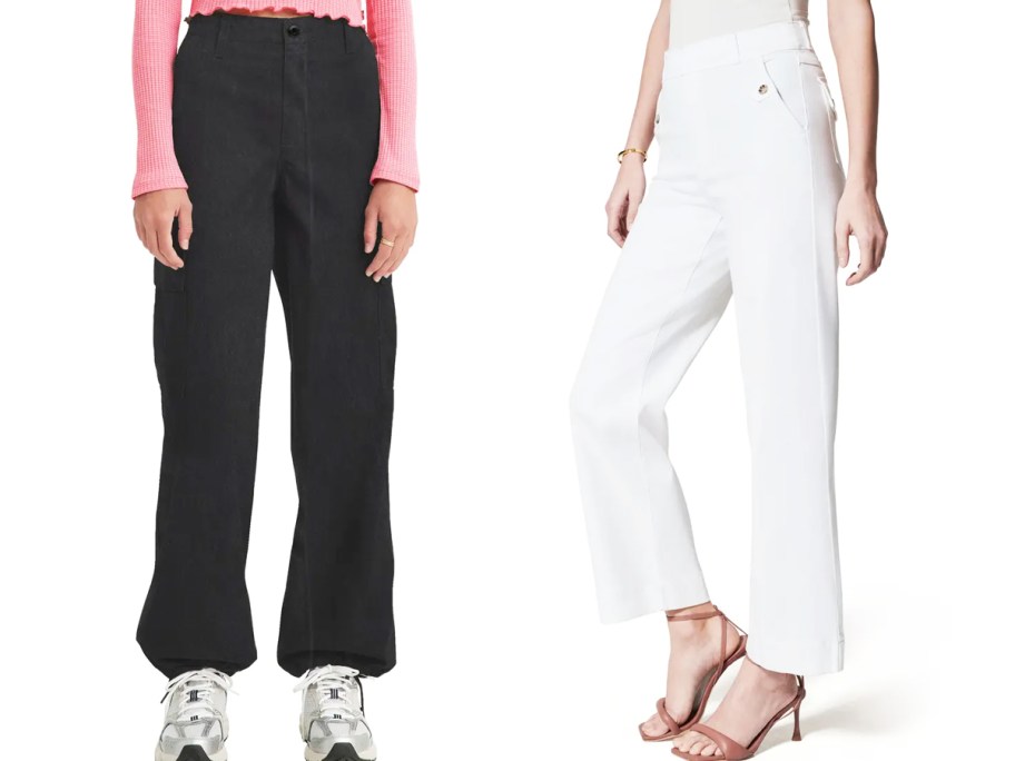two women in black and white pants
