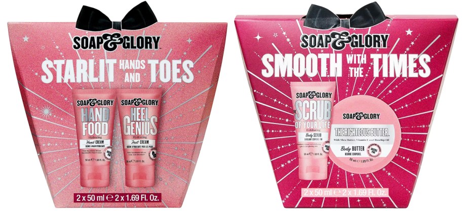 two pink Soap & Glory Holiday Gift Sets