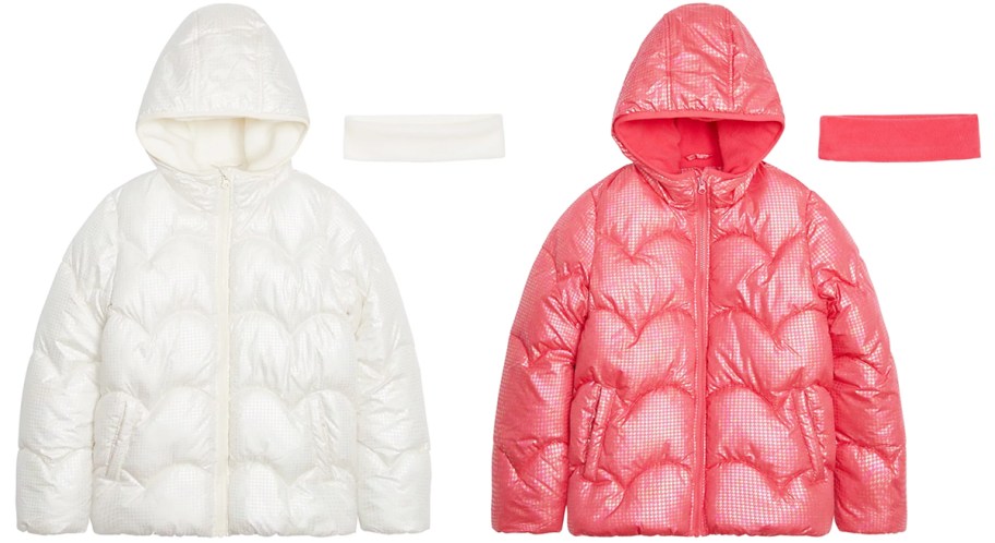 white and pink puffer jackets