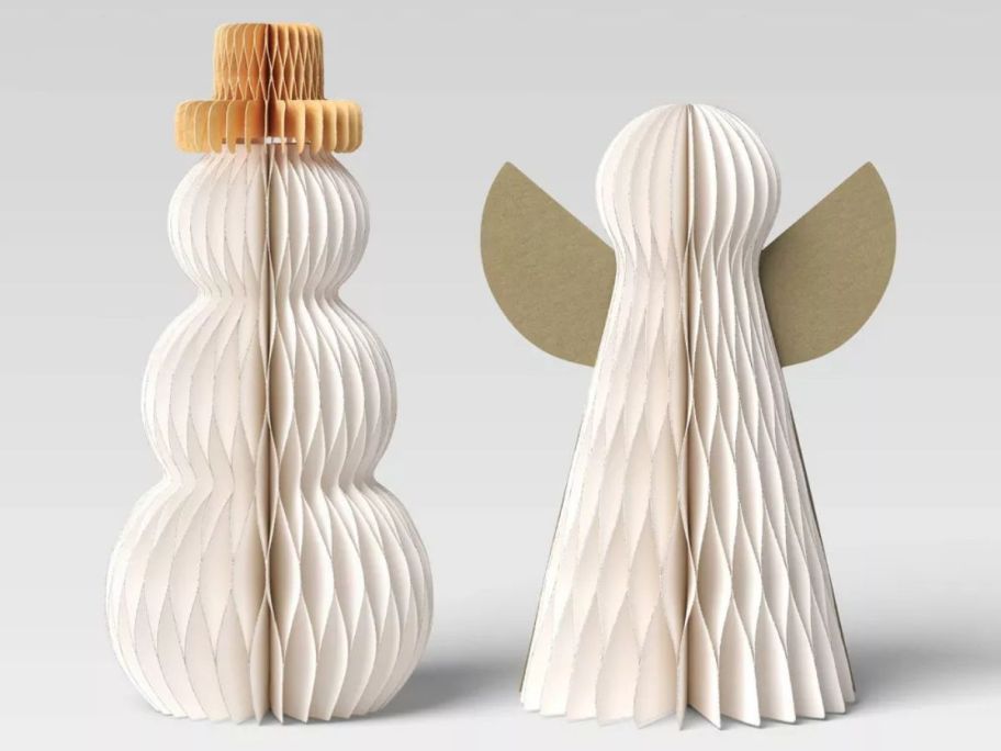 Wondershop 2-Piece Honeycomb Snowman & Angel Christmas Figurine Set stock image