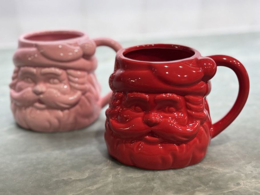 World Market Santa Ceramic Mugs on counter
