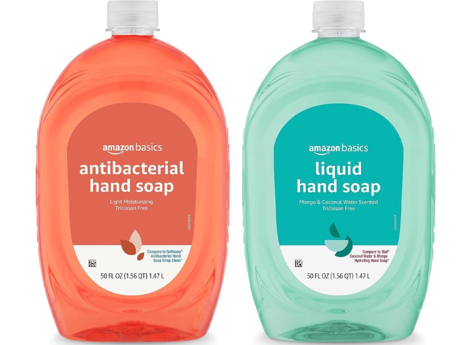 two bottles of amazon basics hand soap 