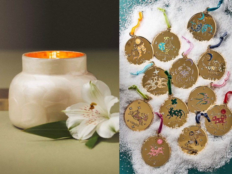 anthro candle and zodiac ornaments 
