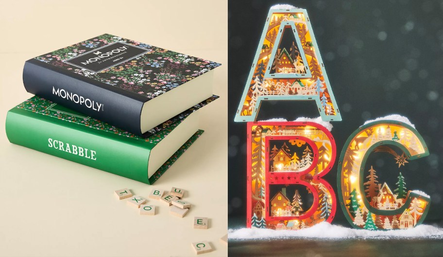 anthro floral board game books and woodland scene letters 