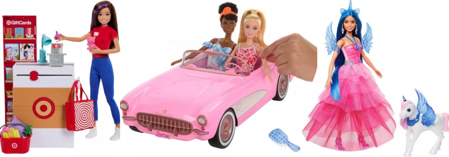 barbie target, car, and unicorn 