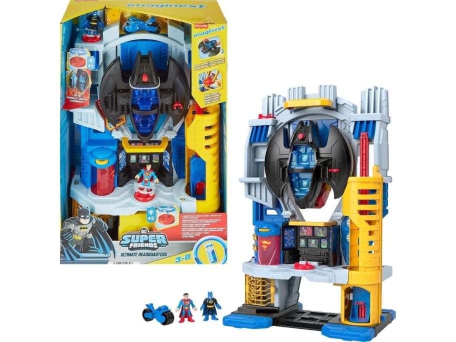 large batman toy displayed next to the box it comes in