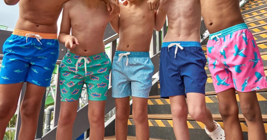 5 boys wearing chubbies swimshorts 