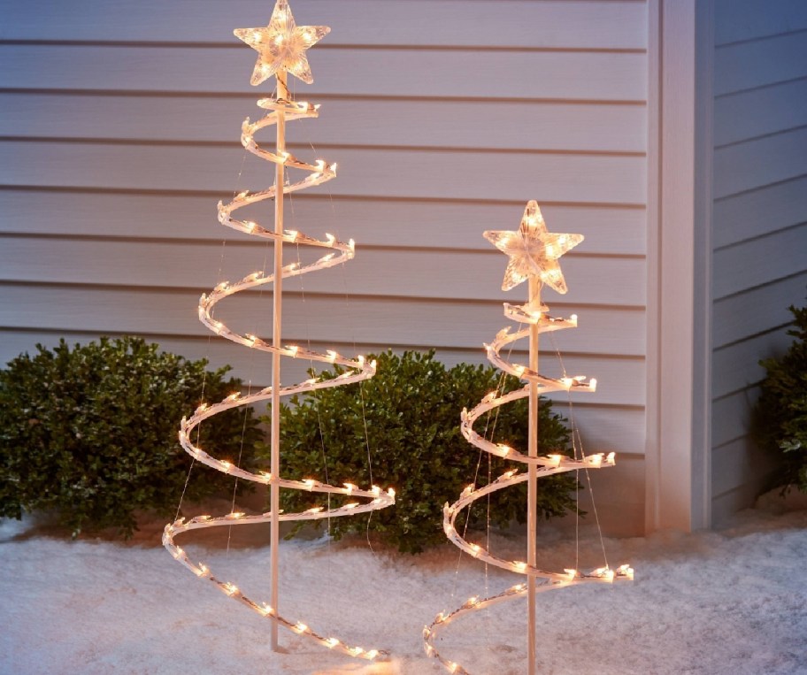display of Wondershop Incandescent Spiral Trees 2 Piece Set outside