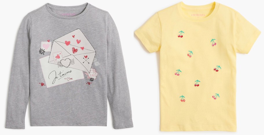 long sleeve gray and short sleeve yellow girls tees