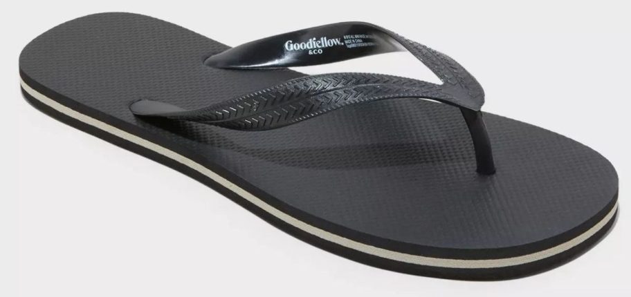 Men’s black flip-flop sandal from Goodfellow & Co. with textured straps and a layered sole, displayed on a white background