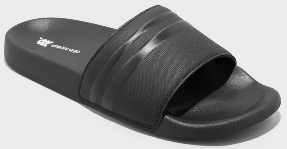 Men’s black slide sandal by All in Motion featuring a wide textured strap and cushioned sole