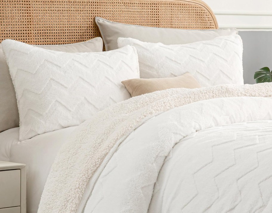 sherpa comforter on a bed