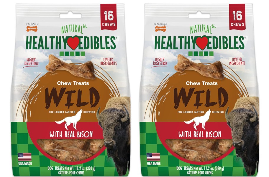 stock image of Nylabone Healthy Edibles WILD Natural  Bison Flavor Bone Chew Treats 16 Count