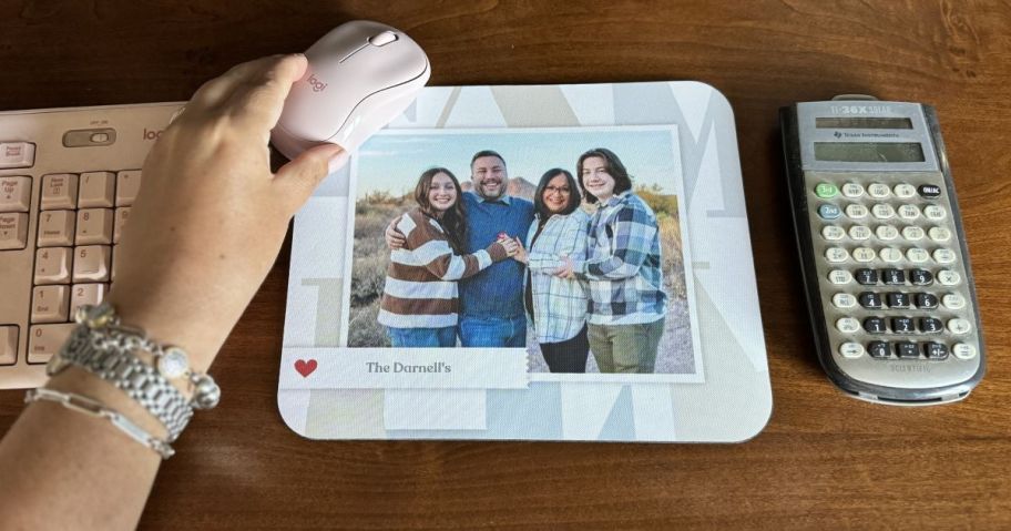 a custom photo mousepad on a desk