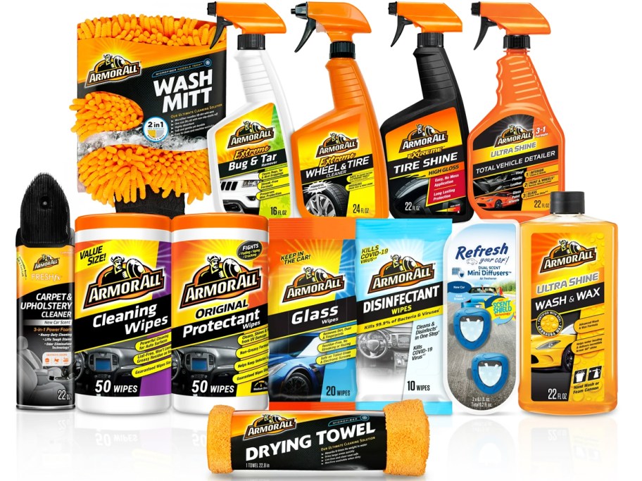 various Armour All car washing products