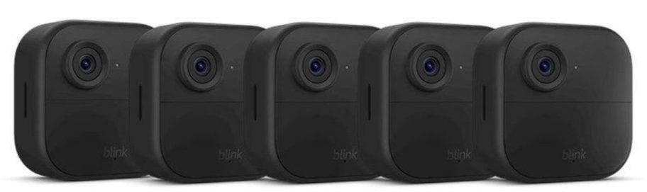 5 blink cameras displayed in a row 