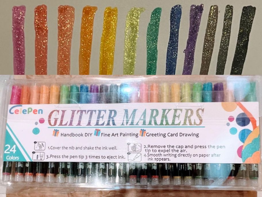 A 24 pack of Celepen Glitter Markers 