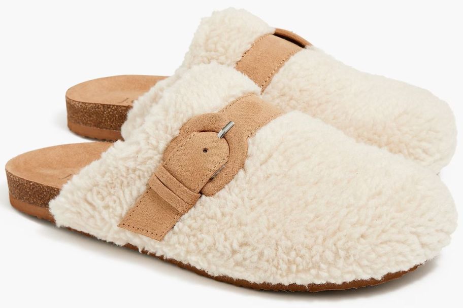 J.Crew Factory Fluffy Buckle Clogs in White