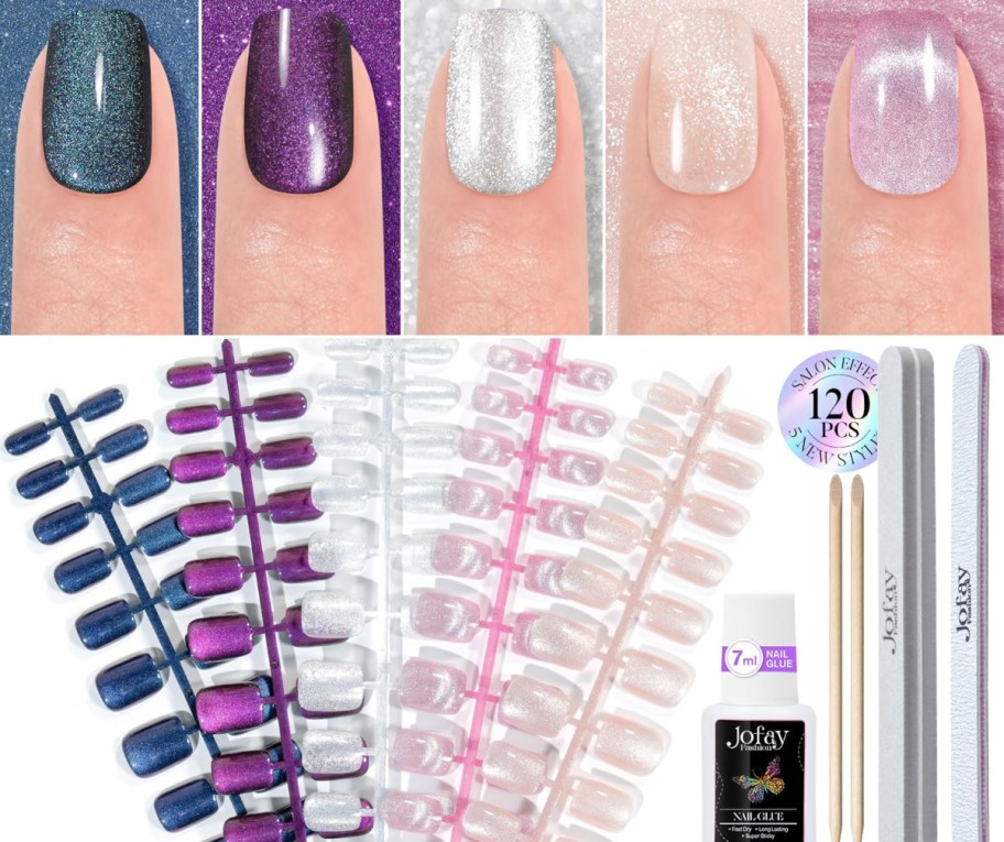 Jofay Cat Eye Short Press On Nails 120-Piece Set