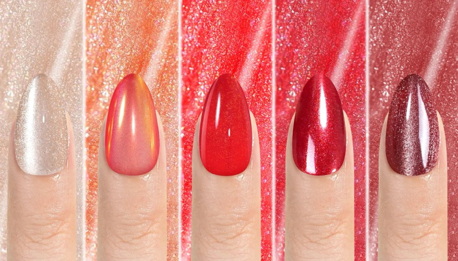 Jofay Press on Nail Kit Short Almond Shape in Red 5-Set Pack