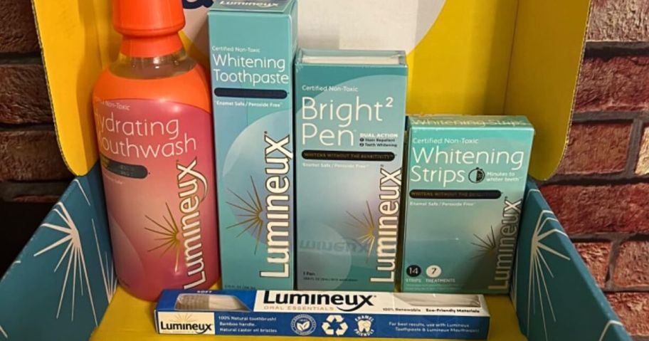 A box full of Lumineux Oral Care Products