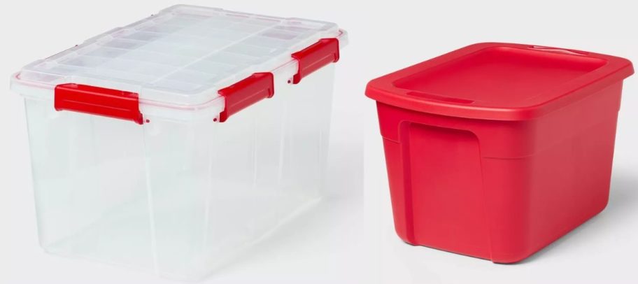 two large storage totes stock image