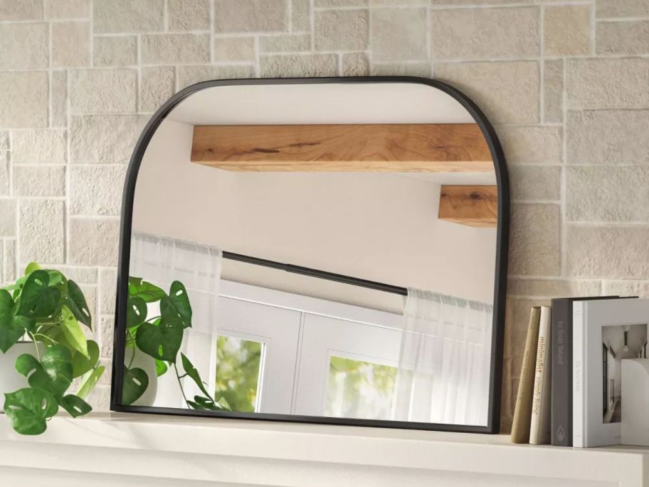Threshold 36" x 24" Over The Mantel Mirror on mantel in living room