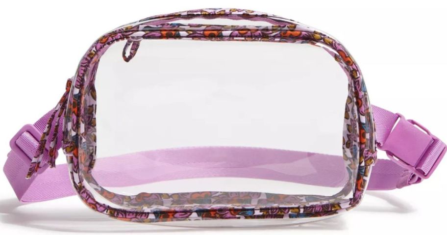 A clear belt bag with a floral outline