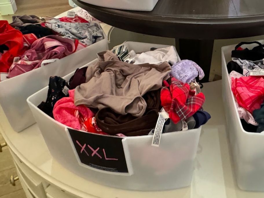 A bin of Victoria's secret panties