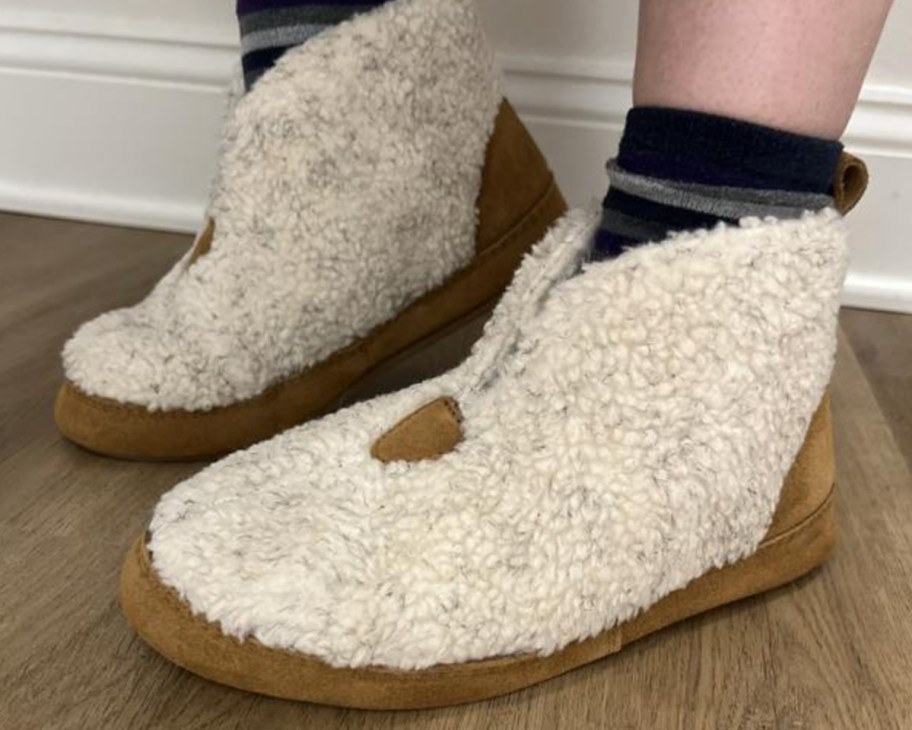 cream boucle bootie slippers