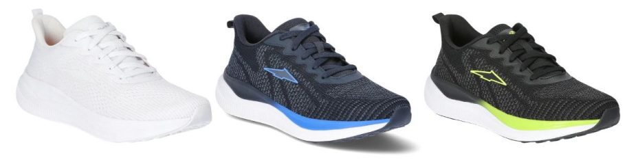 white, black and blue, and black and yellow Avia Men's Sleek Jogger Sneaker stock images