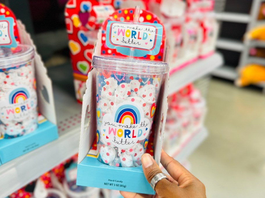 hand holding Way To Celebrate Valentine's Day You Make the World Better Tumbler & Candy Gift SetWay To Celebrate Valentine's Day You Make the World Better Tumbler & Candy Gift Set