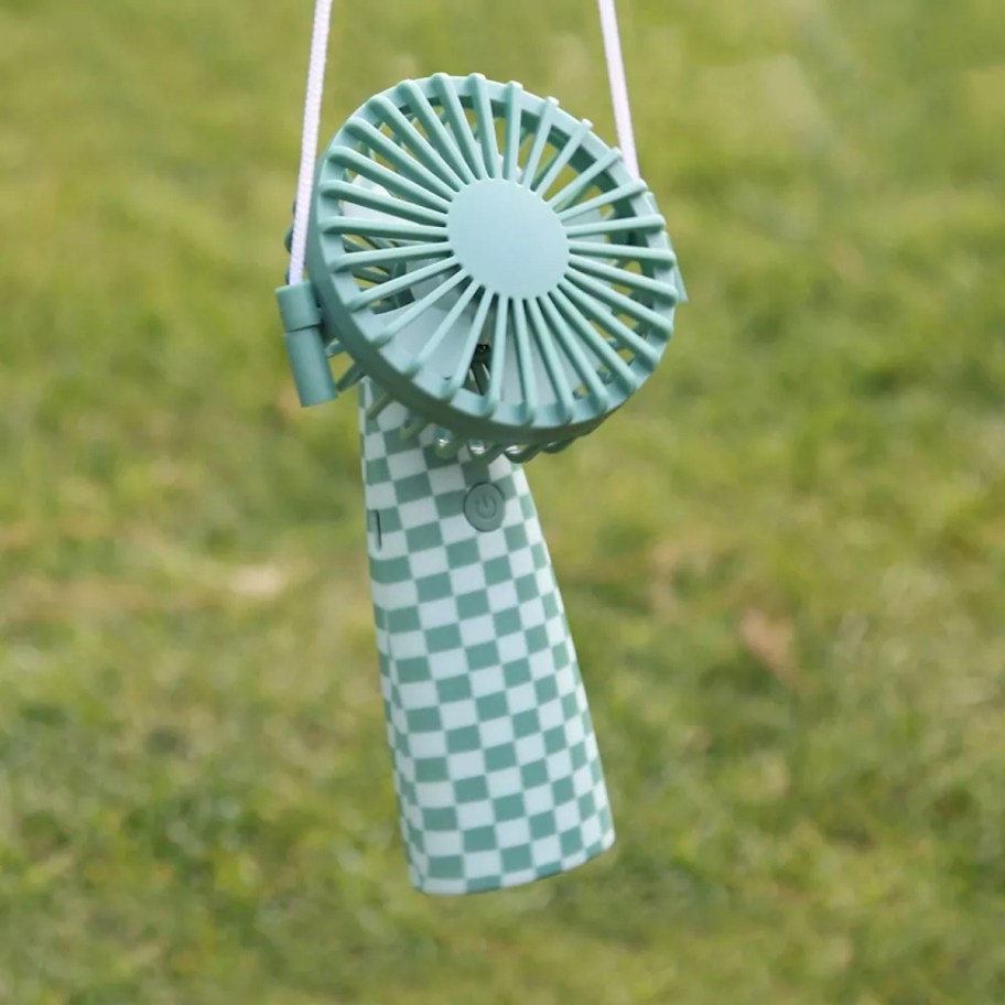 blue and sage green fan over grass