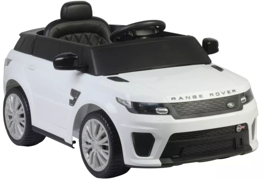 a white range rover powered ride on suv