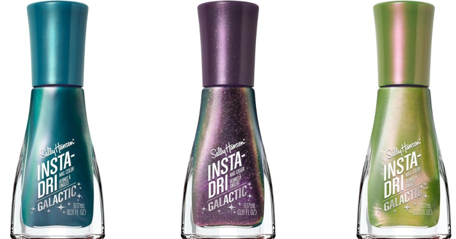 3 bottles of Sally Hansen Insta Dry Galactic Nail Polish in different colors