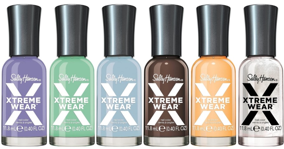 6 bottles of Sally Hansen Xtreme Wear Nail polish in different colors
