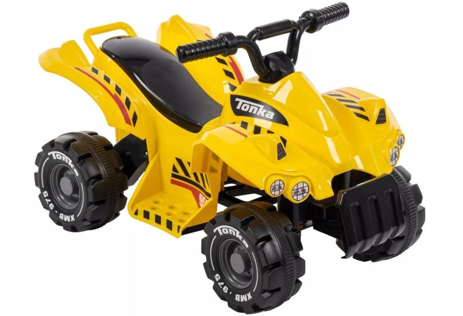 yellow powered ride on atv