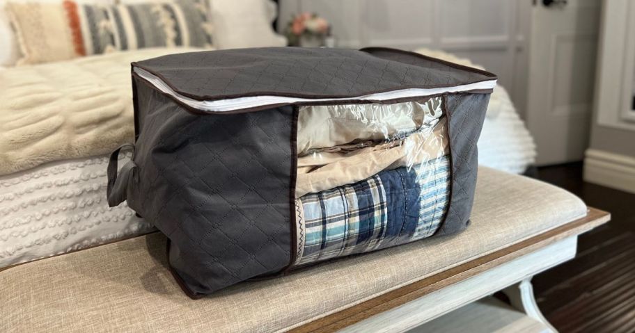 Fab Totes Foldable Storage Container filled with bedding