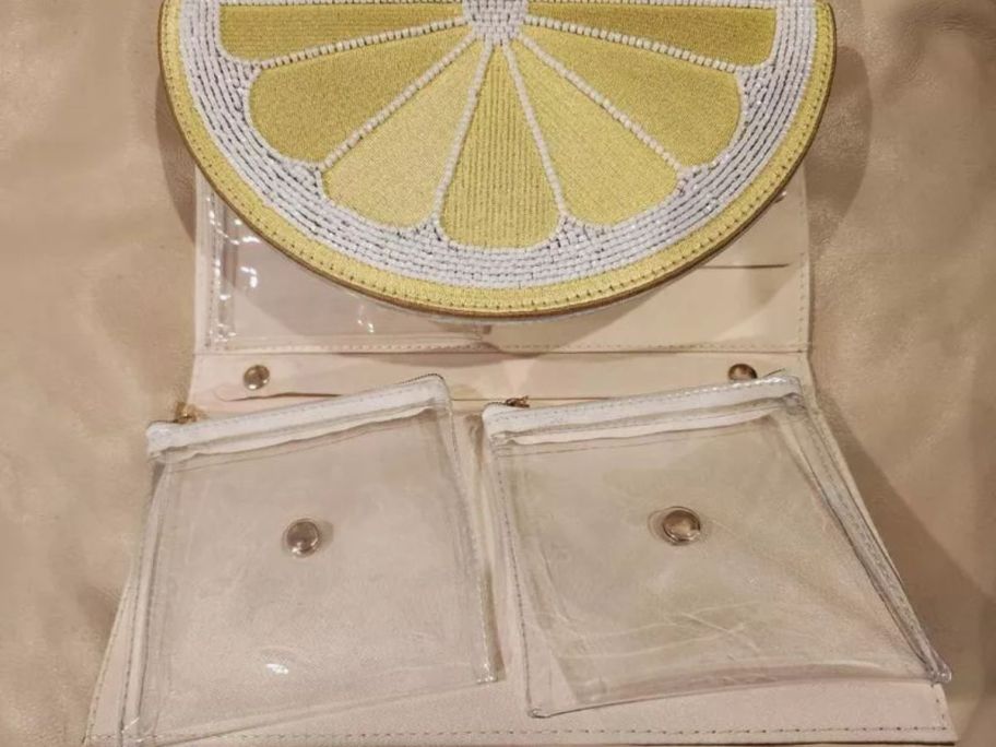 inside of A New Day Textured Lemon Travel Folio w/ Mirror