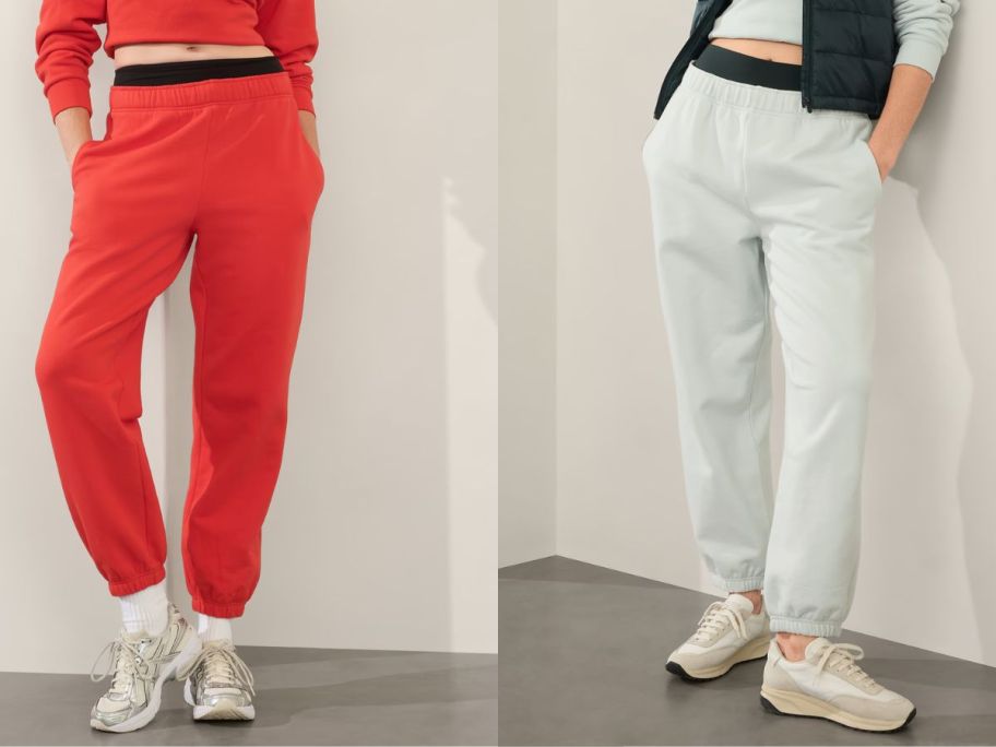 Stock images of two women wearing Athleta Forever Fleece High Rise Joggers