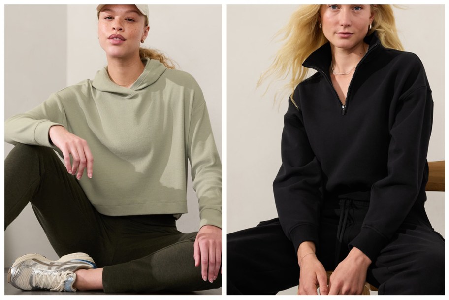 Athleta Presence Hoodie and Athleta Forever Fleece 1:2 Zip High Hip Sweatshirt
