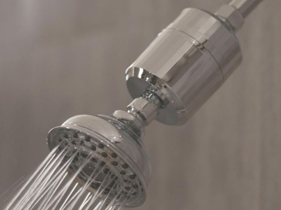 Bell + Howell Everglow Multi-Stage Shower Filter in shower