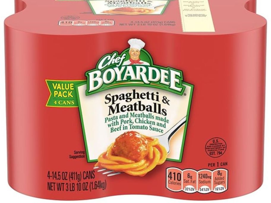 4 cans of Chef Boyardee Spaghetti and Meatballs